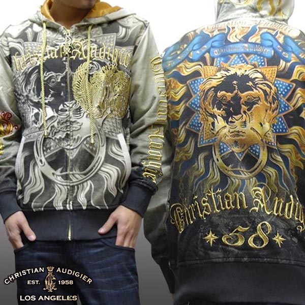 セール クリスチャンオードジェー メンズ パーカー Christian Audigier SUN KING ジップパーカー フーディー インポート ハリウッド LAセレブ ファッション セレブ カ