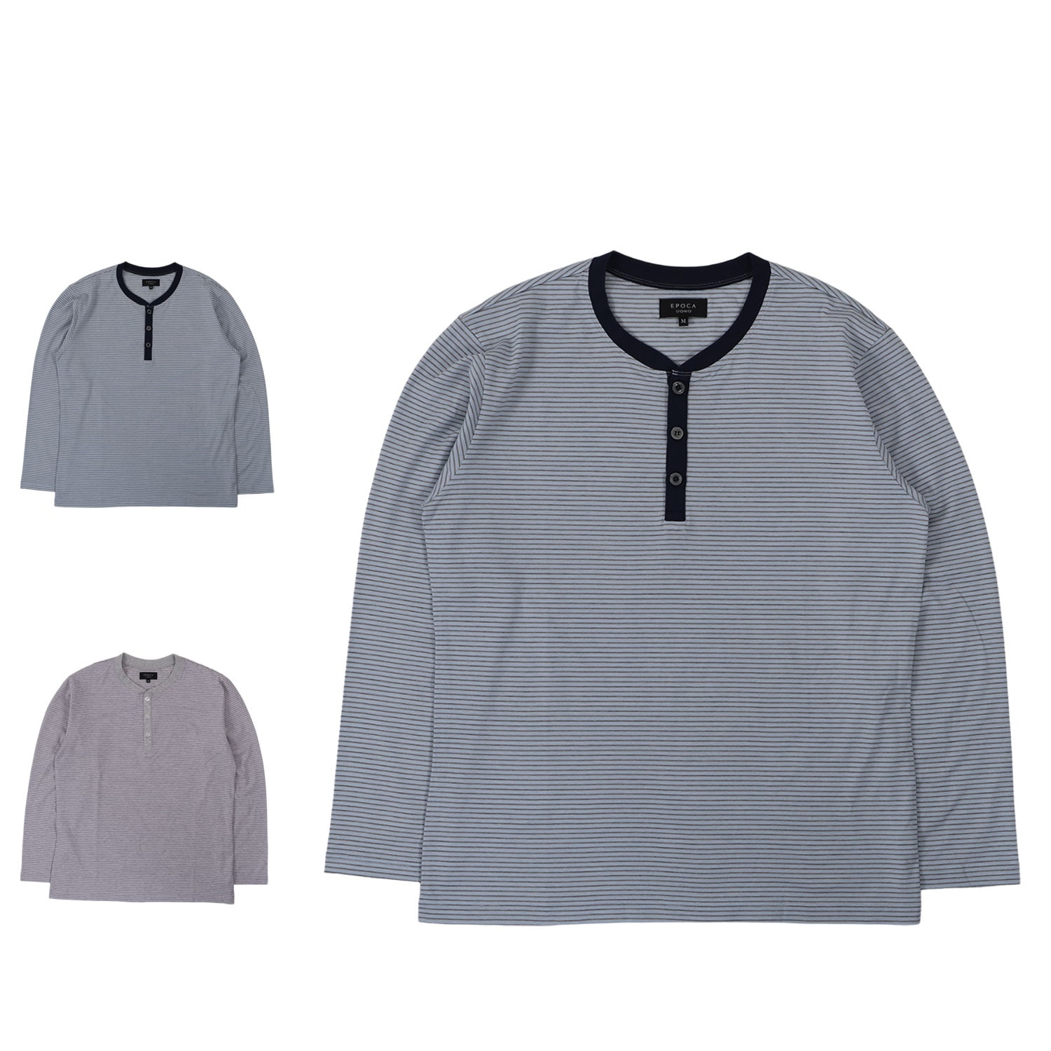 ルームウェア 部屋着 パジャマ ナイトウェア メンズ 上着 長袖ヘンリーネック ブルー ピンク 0413-25