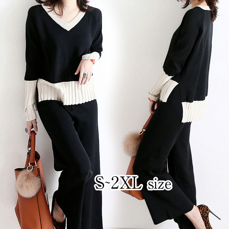 【2025新作】ニットセットアップ レディース 春 秋冬服 長袖 ニットトップス ニットパンツ ボトムス きれいめ フェミニン カジュアル ブラック ニット 20代 30代 40代 50代 60代 ゆ 4,640円