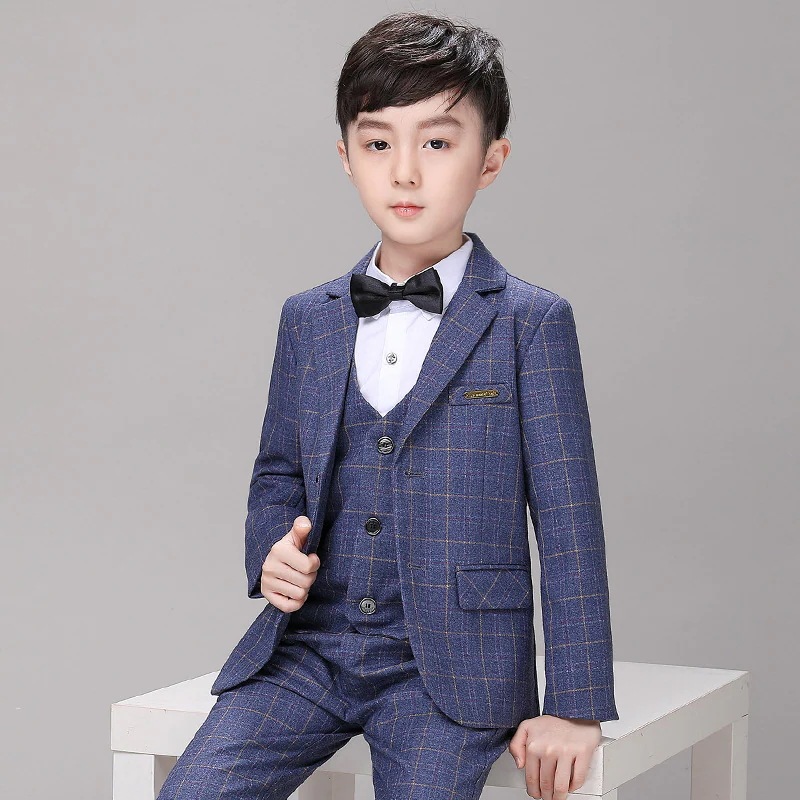 キッズスーツ 5点セット チェック柄 タキシードスーツ 男の子スーツ 子供服 フォーマル 入学式 上下セット ジュニア 男児 卒園式 入園式 結婚式 発表会 卒業式-994