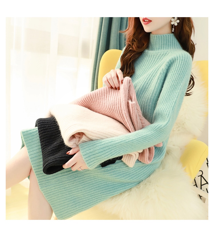 ワンピース ニットソー セーター ニットワンピ 膝丈 ひざ丈 膝下 袖あり 長袖 ハイネック タートルネック リブ ケーブルニット リブニット ニット かわいい 大人可愛い シンプル おしゃれ お洒落