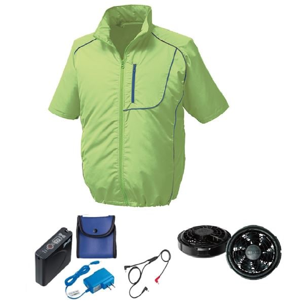 KU91720 空調服 ポリ製 半袖 FAN2300B/LISUPER1 ライム緑xネイビー 4L作業着