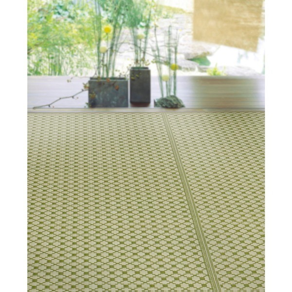 81961980 洗えるい草風カーペット ルイス 江戸間8帖 グリーン メーカー直送
