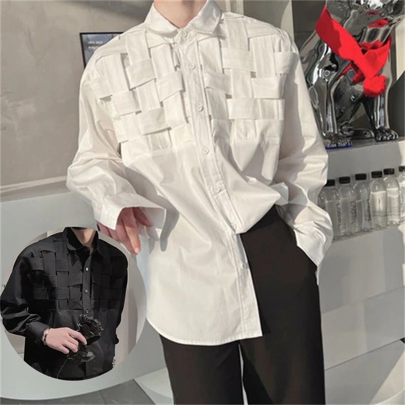 シャツ メンズ 長袖 韓国ファ今週の割引は 25% オフですッション 黒 白 INS設計感 格子