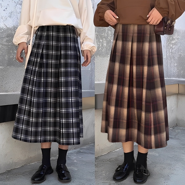 ２色展開 カレッジスタイルプラスサイズのプリーツスカート レディース スカート フレア プリーツスカート ロングスカート ミモレ フレア Aライン ハイウエスト ウエストゴム バイカラー かわいい