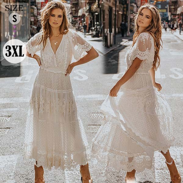 夏ワンピース リゾート ワンピース ドレス レース フレア ロングドレス 大きいサイズ 大人 二次会 ピアノ 発表会 透け感 半袖 演奏会 20代 30代 上品 旅行 海デート 夏 オシャレ ad01 5,431円