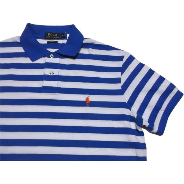 半袖 ワンポイント ボーダー 鹿の子 ポロシャツ ブルー PR2-738