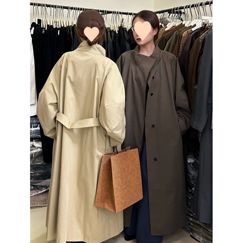 高級格好良い冷たい気質怠惰な女性用ウインドブレーカー2025秋のグレーコートロングスタンドカラージャケットトレンド