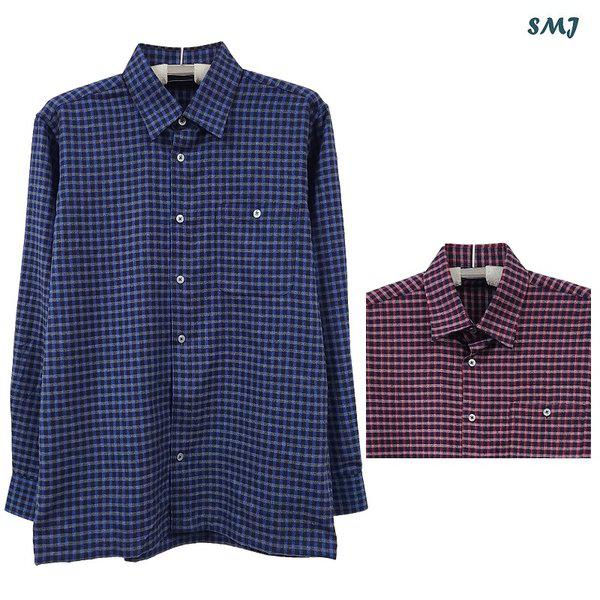 SMJ1386 ウール混紡メンズ長袖シャツ中年男性ウールシャツ秋と冬