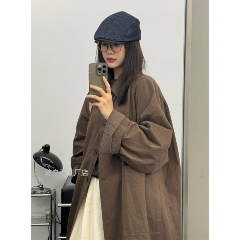 韓国版早春風衣コート女性春春新小柄気質カジュアルヘップバーン風日系中長タイプメガ割ワンピースパンツトートバッグ