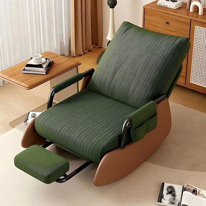 ロッキングチェア リラックスチェア 背もたれは3段階調節可能 リクライニングチェア 揺り椅子 モダン 通気性 角度調節 ゆったり ハイバックチェア(ダークグリーン, オットマン付き)