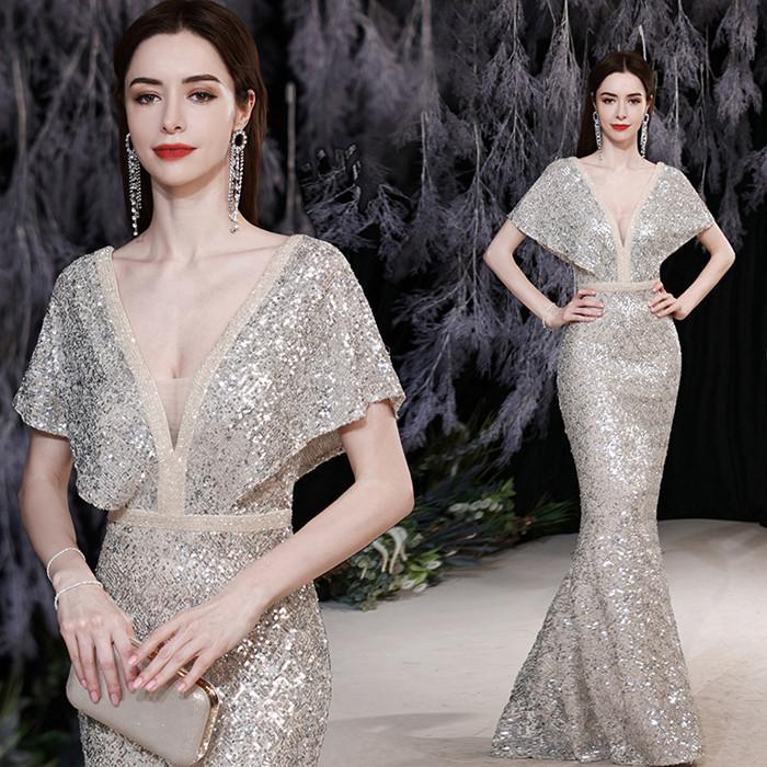 カラードレス 演奏会用ドレス 袖あり ロングドレス パーティードレス ウェディングドレス 発表会 結婚式 ピアノ 二次会 ドレス 前撮り 結婚式 花嫁 コンサート-486