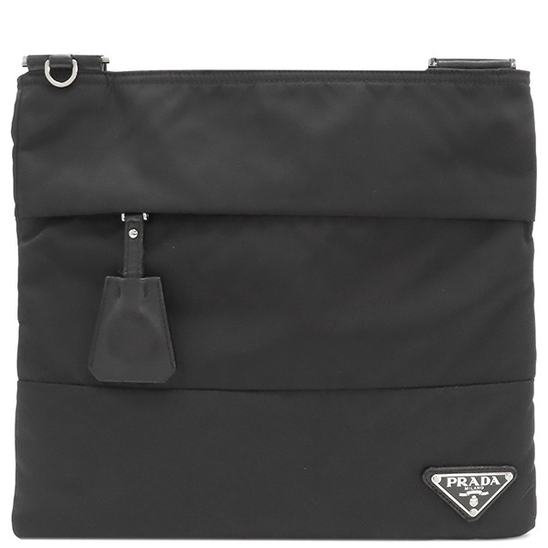 プラダ PRADA ショルダーバッグ 三角ロゴ ナイロン ブラック シルバー金具 黒 BT0741【中古】