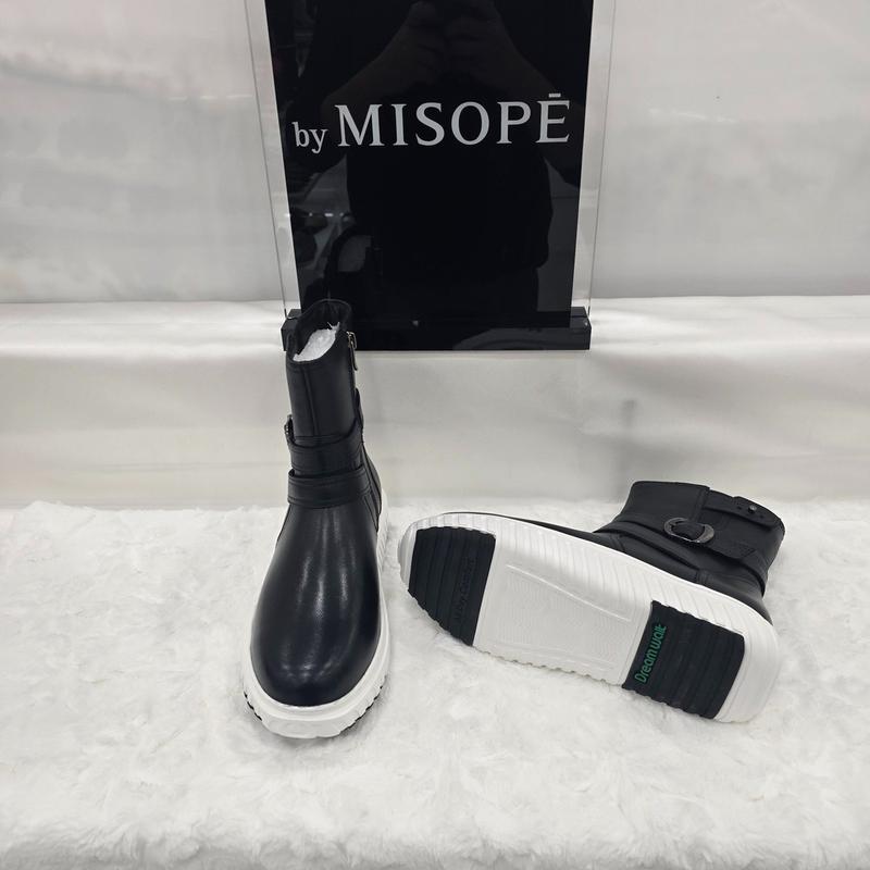 By 女性 フェイクファー裏地 バックル アンクルブーツ 612HT446DH001 BLACK 3 JJ