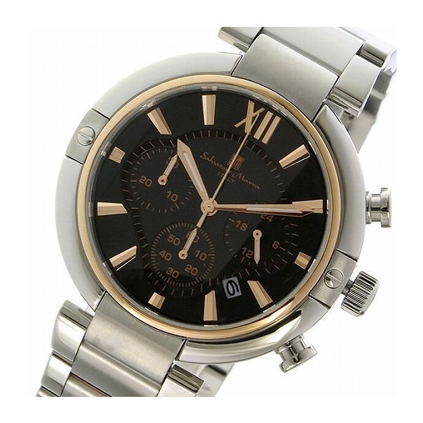 サルバトーレマーラ クロノ クオーツ メンズ 腕時計 SM17106-PGBK ブラック/ピンクゴールド