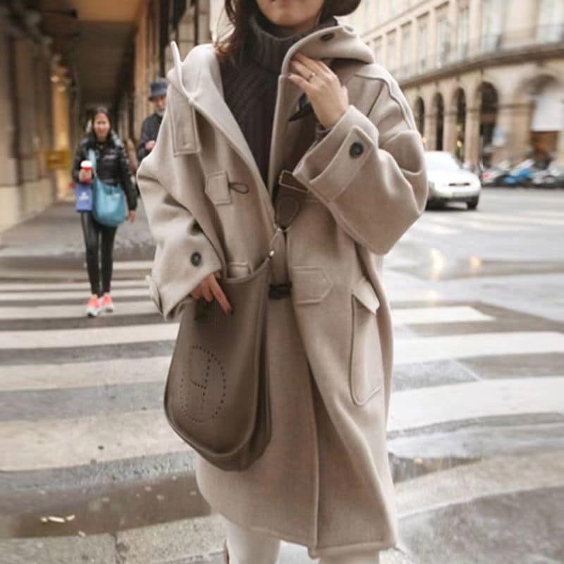 ラシャコート コート 膝上丈 冬 レディース チュニック ス パーカー 無地 羽織 ボタン止め パーカー ポケット付き 体型カバー