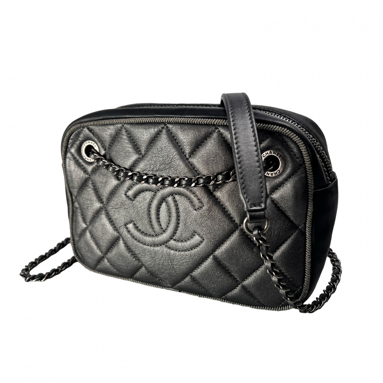 CHANEL シャネル ココマーク レザー ショルダーバッグ グレー A-14264