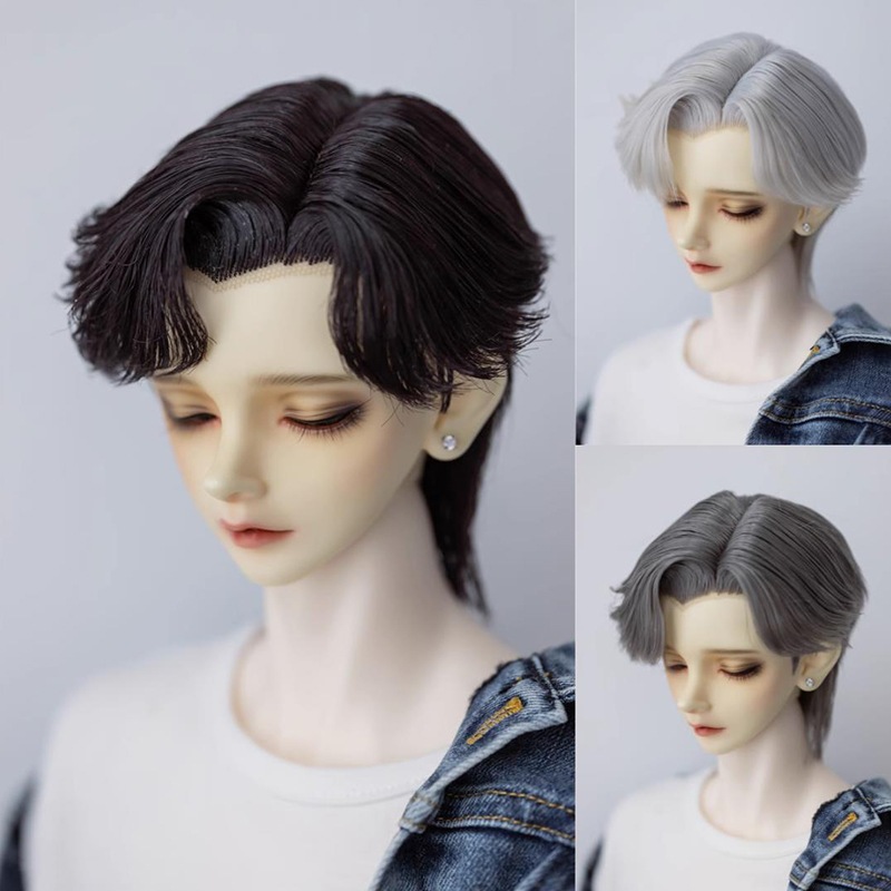 BJD 1/3 ドールウィッグ ショート ウルフ パーマ 高温糸 サイドパート 定型ウィッグ ブラック シルバーグレー ダークグレー SD/小顔SDサイズ球体関節人形用
