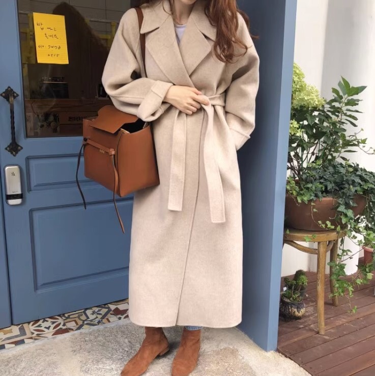 ロングウールコート ルーズフィット アウター デート 高級 ニッチ コート ロング丈 長袖 ウール かわいい 大人可愛い きれいめ シンプル カジュアル 大人 上品 おしゃれ お洒落 かっこいい