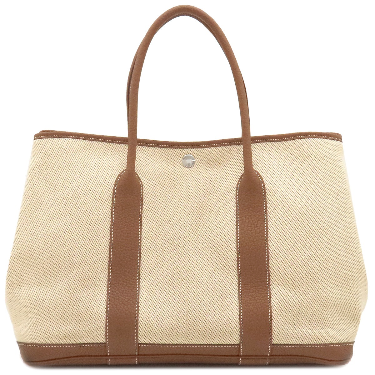 エルメス HERMES トートバッグ ガーデンパーティーPM トワルアッシュ ネゴンダ エクリュ×ゴールド シルバー金具 茶 トワルH U刻印【中古】