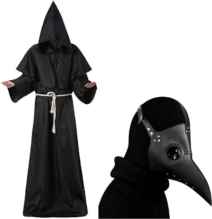中世 修道士 コスプレ ハロウィン 僧侶 仮装 ローブ フード ＆ ペストマスク Lサイズ ブラック