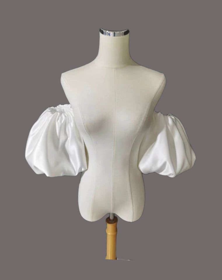 取り外し袖 ショルダーの付け袖 オフホワイトパフスリーブ　ドレスアレンジ ウエディング お色直し　 高級サテン