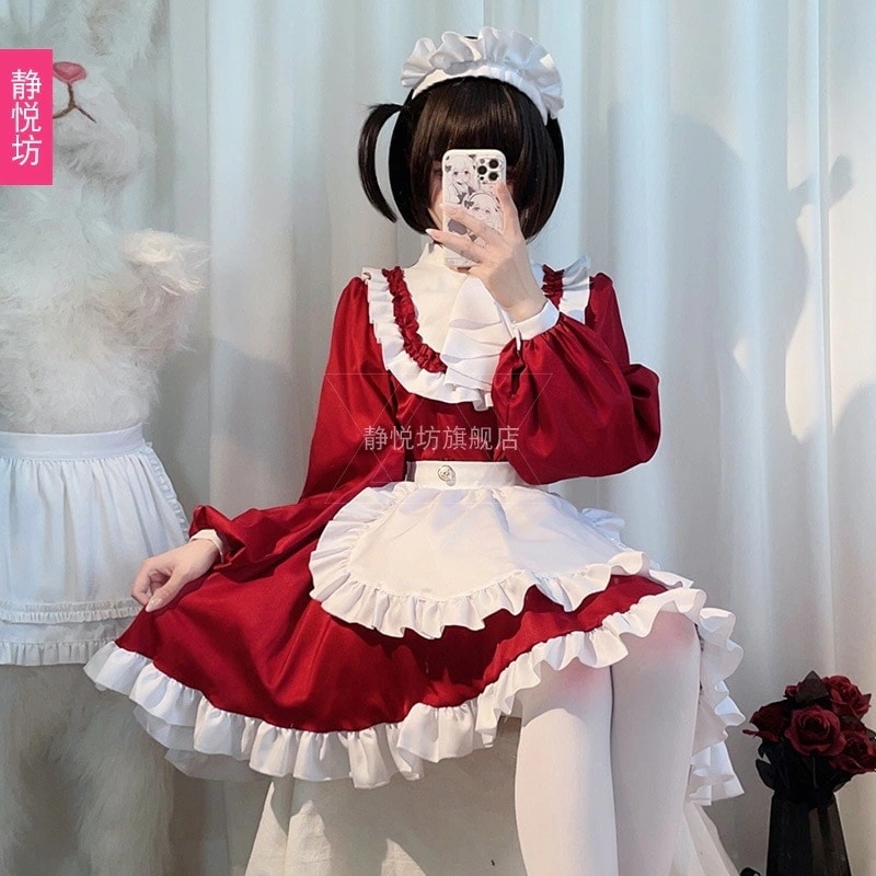 日本秋葉原キャットウーマンレッドメイド服長袖アニメコスプレ宮殿コス