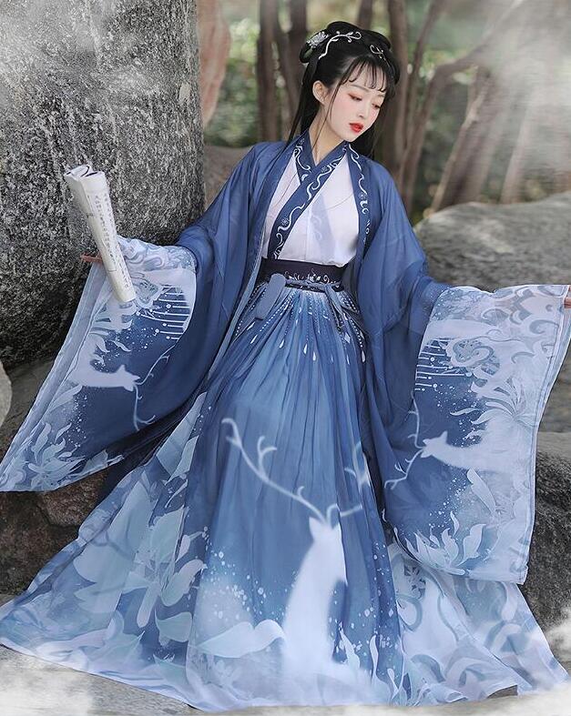 唐装漢服 レディース　チャイナ服大人中華ドレスロング丈羽織3点セット　豪華プリント華流舞台ステージ衣装 中国古代宮廷風コスチューム衣装 イベント学園際文化際　ハロウィン中華コスプレ　写真撮影　古典美人