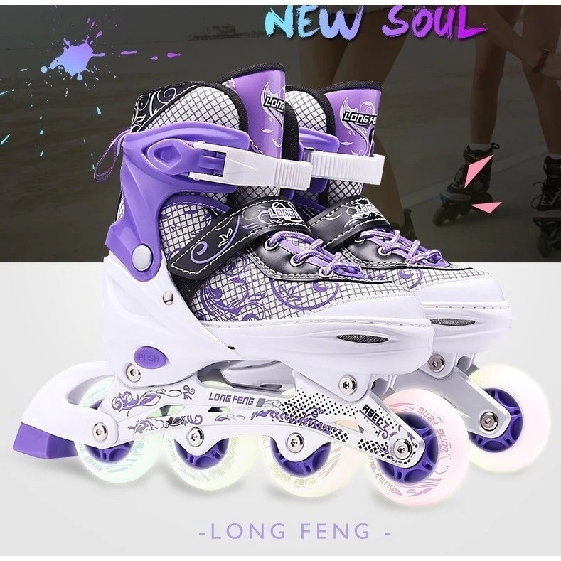 インラインスケートシューズ 3カラー展開 光ウィール 大人用子供用 サイズ調整可能 スケートシューズ