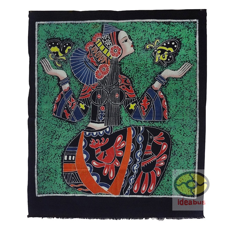 ろうけつ染めの絵Art Wall Decor Hanging Bright Color Batik Tapestry Curtain Emotion of Butterfly and Girl