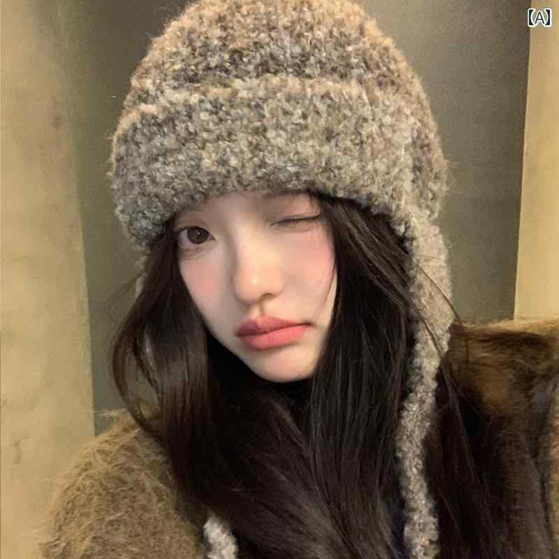 ニット帽 レディース 秋冬 折り返し かわいい 小さめ 耳あて 付き ウール 防寒 厚手 暖かい 韓国 普段使い レジャー カジュアル モカ オレンジ 柔らかい