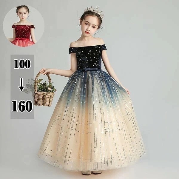ドレス 子供 ピアノ 発表会 ピアノ発表会 中学生 ワンピース 女の子 ロングドレス 結婚式 ジュニア ピアノ発表会ドレス パーティードレス イブニングドレス ロング キッズ 半袖 オフショルダー 星