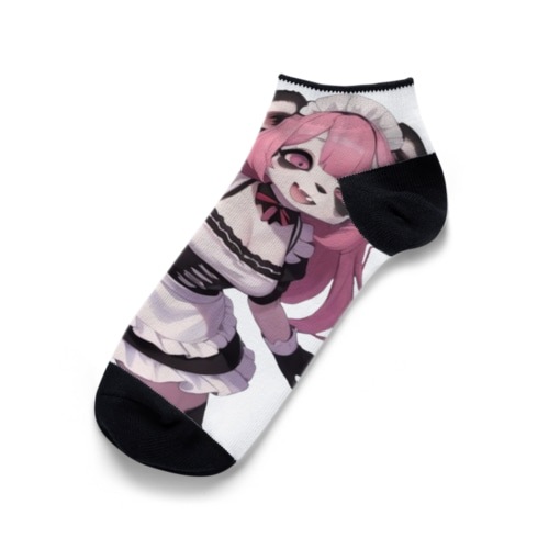 【文字入れ可能受注生産】パンダの女の子　メイド　ケモナー　ピンク髪 くるぶしソックス