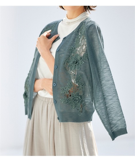 カーディガン モチーフレースカーディガン アトランダム