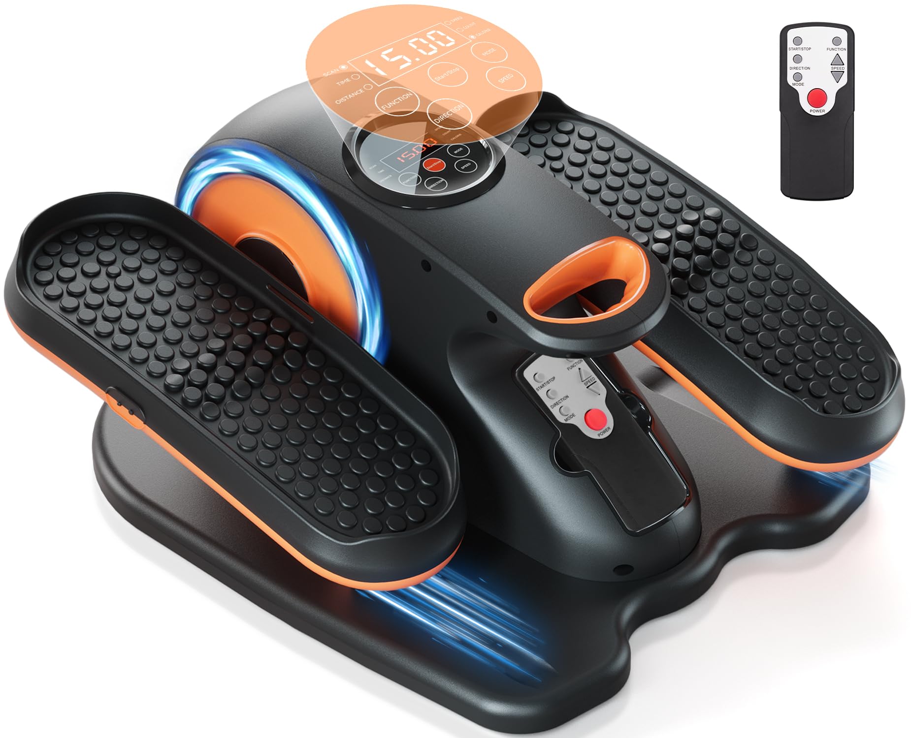 ミニ フィットネスバイク - ARTHOOT 電動式 デスク下 フィットネスマシン 小型 軽量 静音 健康器具 ステッパー リモコン付き 組立不要 前後方向回転 12段階速度調節可能 家庭用エリプティ