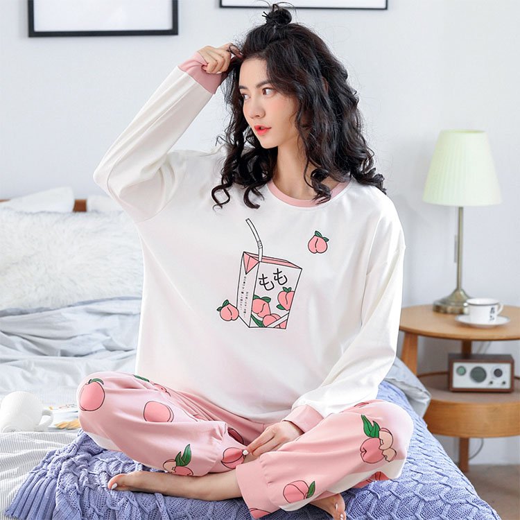 パジャマ ルームウェア レディース 素晴らしい品質 綿 春秋 パジャマ長袖 ロングパンツ 果物柄 寝巻き 女性 可愛い 韓国風 部屋着