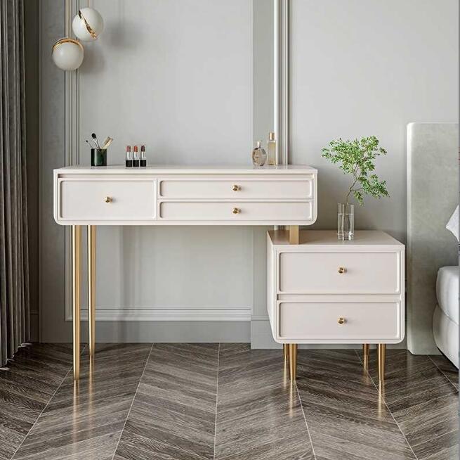 ins風モダン家具メイクアップドレッサー1セットデザインベッドルームドレッシングテーブルLEDミラーワイヤレス充電付きシンプル無垢材　感化粧台