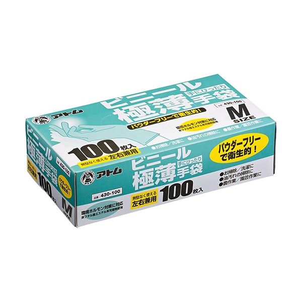 (まとめ) アトム ビニール極薄手袋 (粉なし) M 透明 100枚(1箱) (×10セット)
