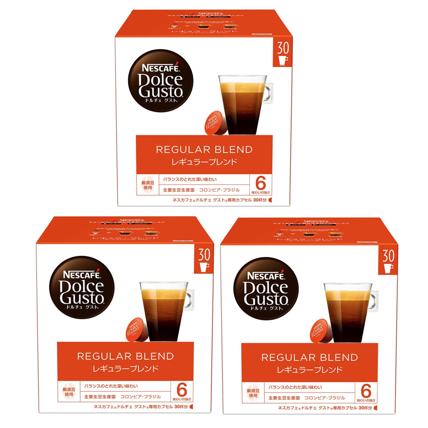 ドルチェ グスト 専用カプセル レギュラーブレンド 30P×3箱,レギュラーコーヒー,ブラックコーヒー,ポッド