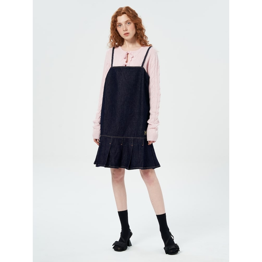 GANNI リンスデニムストラップミニドレス-ネイビー QN5171R02R