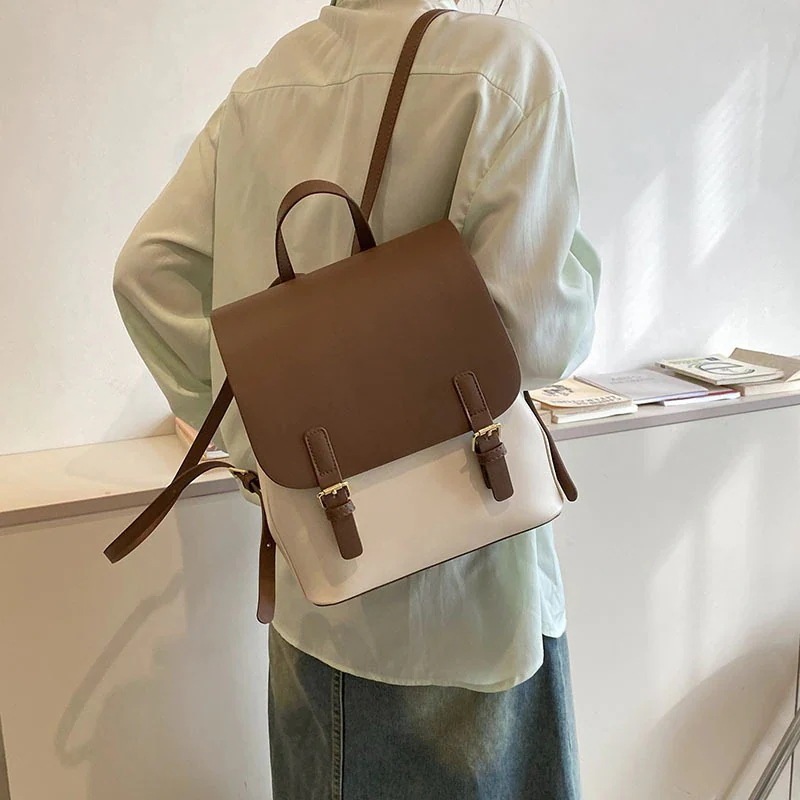 ショルダーバッグキャリーバッグバックパック レディース リュック 夏 韓国ファッション コントラストカラー puレトロ リュック バックパック