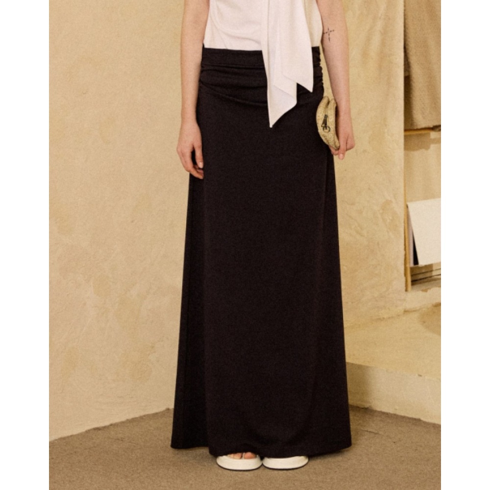PADO SEOUL Hラインストレッチロングスカートディープネイビー
