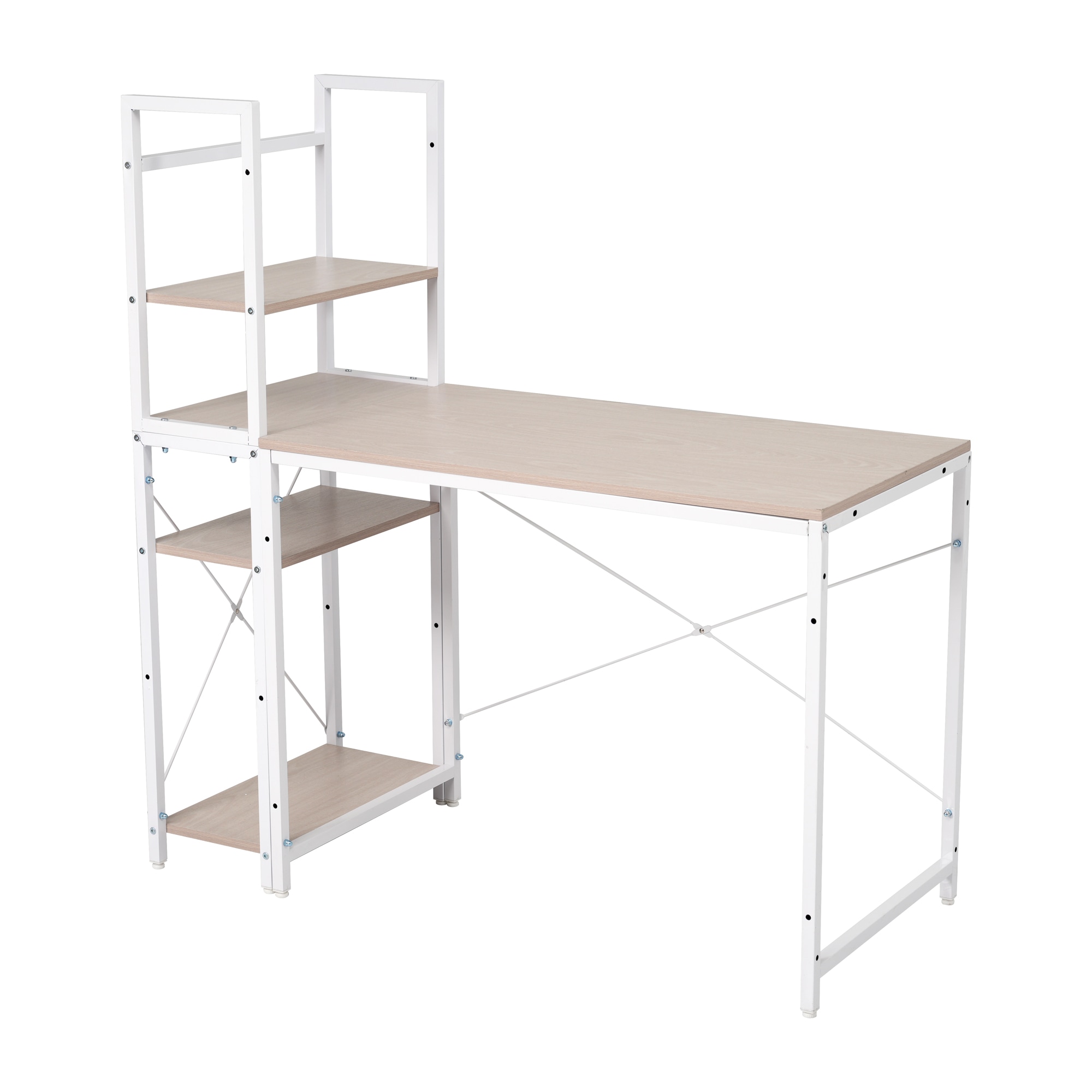 【国内発送】1262【301556PAAオフィスチェア+パソコンデスク セット】【人気1位商品】【木目調 ホワイト】パソコンデスク ラック付き デスク ワークデスク 木製 学習デスク