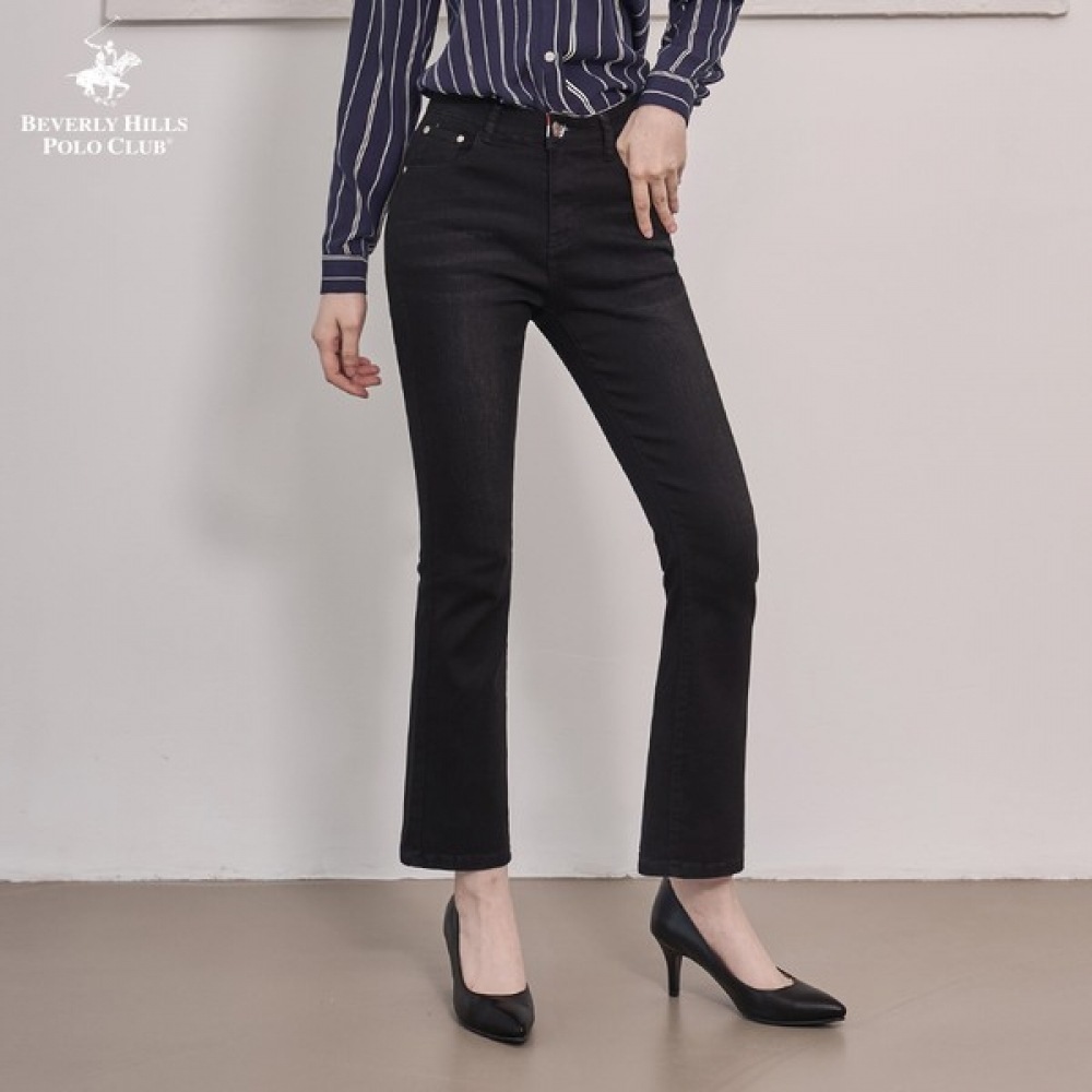 (Jinmania) ビバリーヒルズポロクラブモダンダークウォッシュブラックブーツカットデニムパンツレディースジーンズパンツ