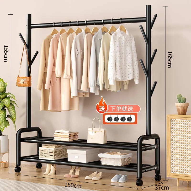 【急速出荷】ハンガーラック 多機能収納 おしゃれ 洋服ラック 衣類収納 頑丈 防サビ キャスター付き 洋服掛け ベッド自立型ハンガーディスプレイ衣類ラック 靴ラック付きヘビーデューティコート乾燥ラック