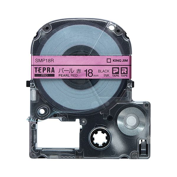 (まとめ) キングジム テプラ PRO テープカートリッジ カラーラベル（パール） 18mm 赤／黒文字 SMP18R 1個 (×10セット)