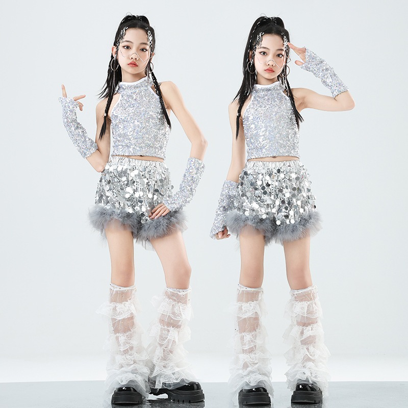 11 子供用ジャズのジャズダンスコスチュームの子供用ジャズダンスコスチューム子供ジャズキャットウォークステージスーツ子供用ストリートフライ衣装 r n2