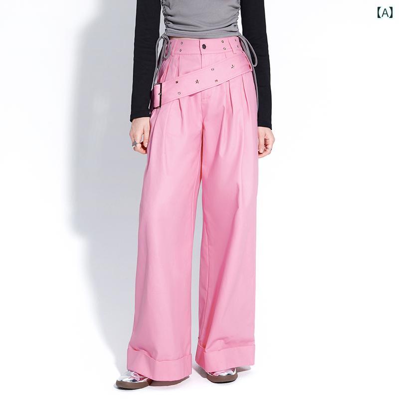 カーゴパンツ レディース カジュアル 秋冬 ストレート ワイドパンツ コットン 韓国 おしゃれ 星 ピンク