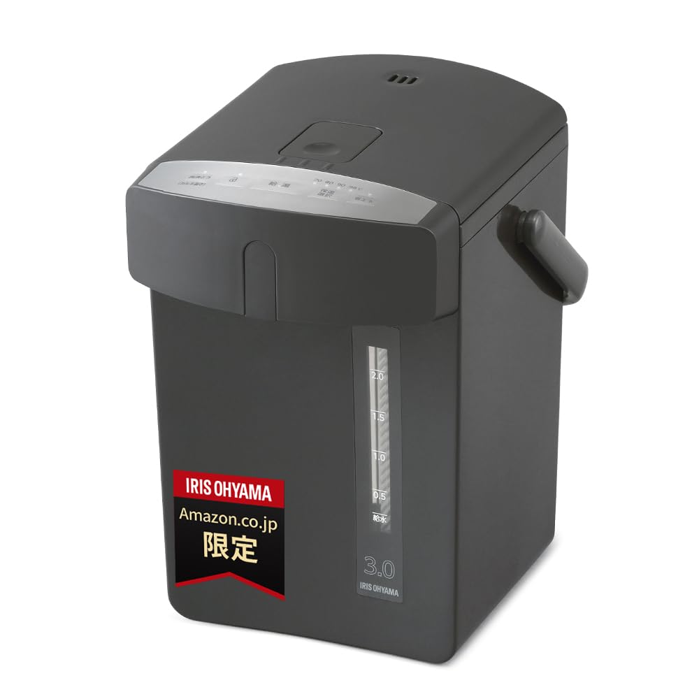 【Amazon.co.jp限定】【節電対策】 アイリスオーヤマ 電気ポット 3リットル 中の状態が一目で分かる 小型 マイコン式 保温調整 4段階 安全ロック カルキ抜き機能 お手入れ簡単 ブラック