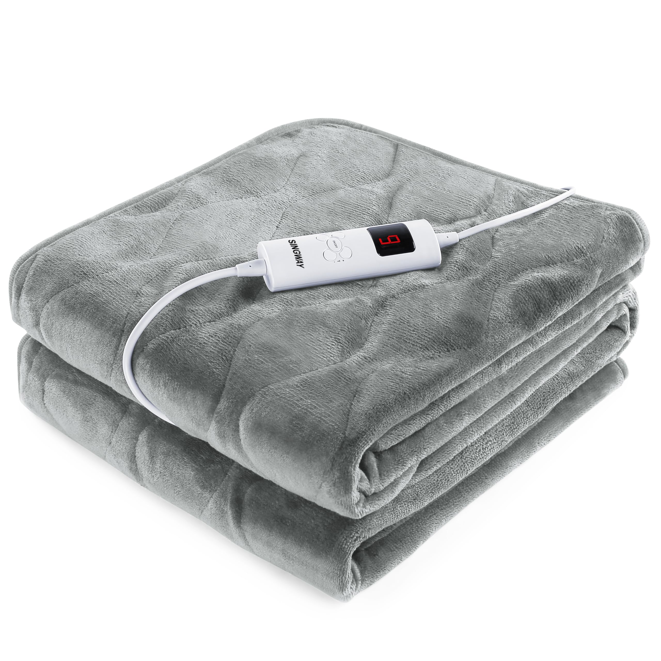 電気毛布 掛け敷き兼用 152×127cm フランネル 6段階温度調整 1-9時間タイマー 超省エネ 丸洗い可 過熱保護 PSE認証済み シングル 暖房器具 冬ギフト ライトグレー